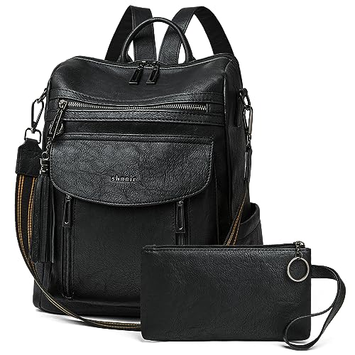 Shrrie Backpack Purse for Women Fashion Leather Backpack Purse Designer Travel Backpack Convertible Shoulder Bag with Wristlet - color: 2-2 Two-tone Black