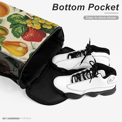 Drawstring Gym Backpack with Shoe Compartment And Wet Pocket, 28L Lightweight Waterproof Various Fruit Sports Backpack for Workout Swim Beach Travel String Bag for Men Women