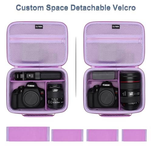 Camera Case Compatible with Canon EOS Rebel T7/R50/R6 Mark II/R100/R50 V/T6/R8/R10/R5 Mark II/RP/R7/5D Mark IV/SL3/R5/T100 DSLR SLR Camera, Len and Tripod with 4 Dividers and Shoulder Strap, Purple - color: Purple, size: Small