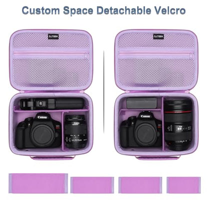 Camera Case Compatible with Canon EOS Rebel T7/R50/R6 Mark II/R100/R50 V/T6/R8/R10/R5 Mark II/RP/R7/5D Mark IV/SL3/R5/T100 DSLR SLR Camera, Len and Tripod with 4 Dividers and Shoulder Strap, Purple - color: Purple, size: Small