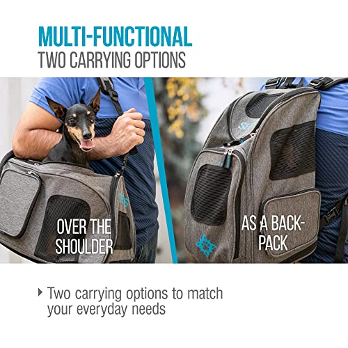 Sherpa 2-in-1 Backpack Travel Pet Carrier, Airline Approved & Guaranteed On Board - Gray, Medium - size: 17.0"L x 10.5"W x 11.0"H, style: Duffel Pet Backpack