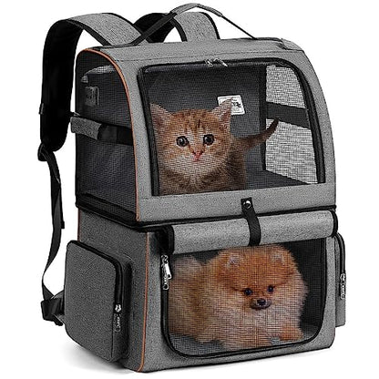 Double Cat Backpack Carrier for 2 Cats, Double-Compartment Pet Carrier Backpack for Two Small Cat or One Medium Cat, Cats Carrier Backpack Dog Carrier Backpack Fits Up to 24 Lbs,Grey - color: Grey