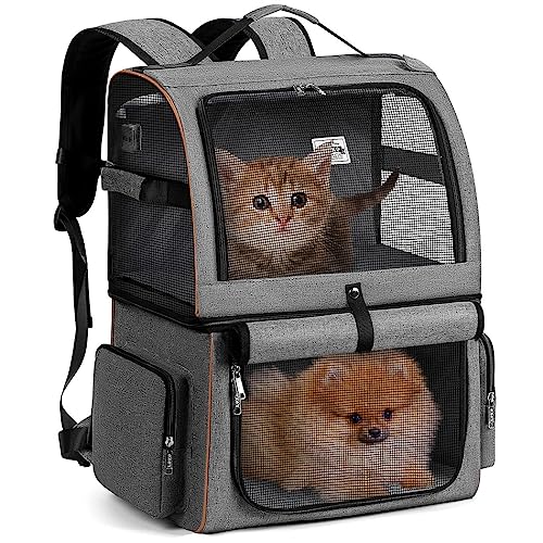 Double Cat Backpack Carrier for 2 Cats, Double-Compartment Pet Carrier Backpack for Two Small Cat or One Medium Cat, Cats Carrier Backpack Dog Carrier Backpack Fits Up to 24 Lbs,Grey - color: Grey