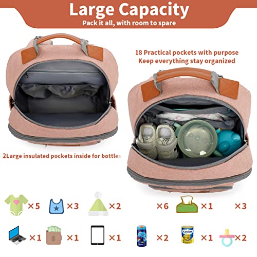 Diaper Bag Backpack, Large Baby Nappy Bags with Portable Changing Pad for Boys and GirlsMultifunction Travel Baby Bag for Moms Dads, Shower Gifts Waterproof and Stylish，Deep Powder - color: Deep Powder