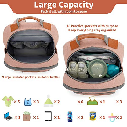 Diaper Bag Backpack, Large Baby Nappy Bags with Portable Changing Pad for Boys and GirlsMultifunction Travel Baby Bag for Moms Dads, Shower Gifts Waterproof and Stylish，Deep Powder - color: Deep Powder