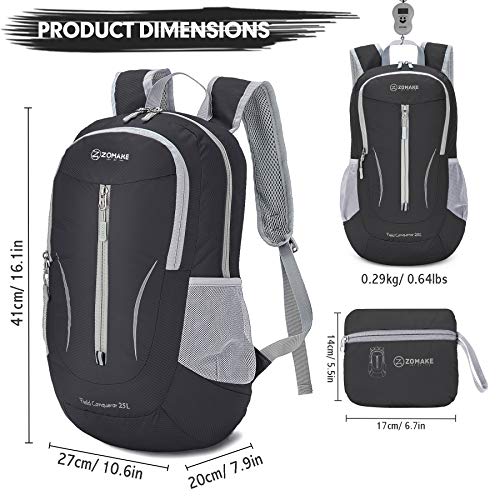 ZOMAKE Ultra Lightweight Packable Backpack 25L, Foldable Hiking Backpacks Water Resistant Small Folding Daypack for Travel(Black) - color: Black-b