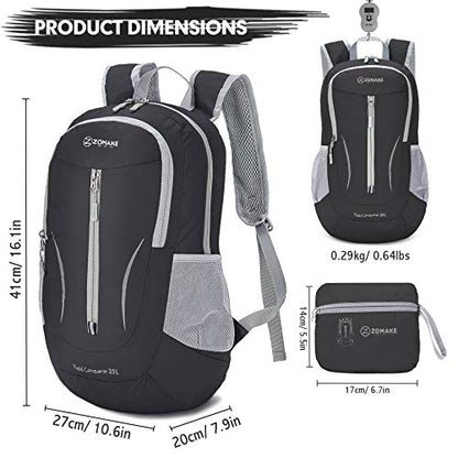 ZOMAKE Ultra Lightweight Packable Backpack 25L, Foldable Hiking Backpacks Water Resistant Small Folding Daypack for Travel(Black) - color: Black-b