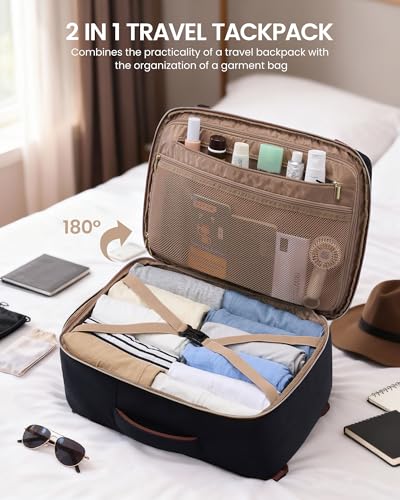 LOVEVOOK 50L Travel Backpack for Women Men with Garment Bag, Airline Approved Carry on Luggage Travel Essentials with 3 Packing Cubes, TSA Overnight Bags Weekender Essentials Backpacks fits 17" Laptop - color: Black-brown, size: 50L-4Pcs