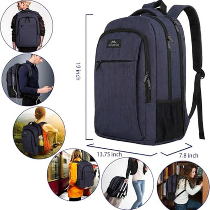 MATEIN Large College Backpack, Sturdy Computer Backpack Fits 17 inch Notebook, Carryon Luggage Travel Laptop Bag for Business Men and Women Christmas New Year Gift, Blue - color: Navy Blue, size: 17 Inch