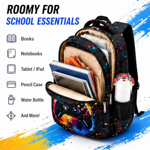 LEDAOU Girls Boys Backpack with Lunch Box, 3-Piece School Bookbag Set - color: Graffiti Game Console