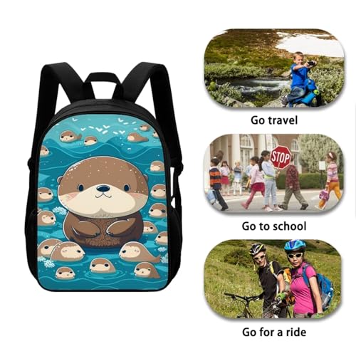 4PCS Cartoon Otter Backpack Set for Girls Boys Kawaii School Bag with Lunch Bag Pencil Case and Water Bottle Holder Lightweight Bookbag for Kids Elementary Middle School Students - color: Cartoon Otter