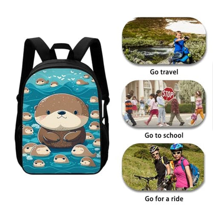 4PCS Cartoon Otter Backpack Set for Girls Boys Kawaii School Bag with Lunch Bag Pencil Case and Water Bottle Holder Lightweight Bookbag for Kids Elementary Middle School Students - color: Cartoon Otter