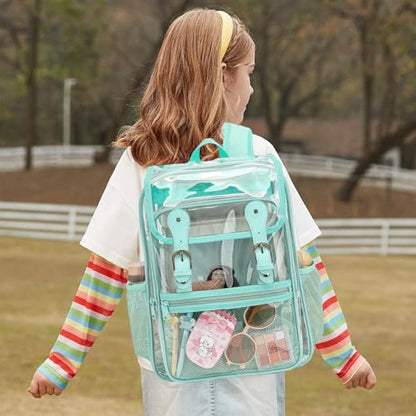 Heavy Duty Clear Backpack Stadium Approved Transparent Backpacks for School College Festival Work Travel (Mint Green) - color: Mint Green