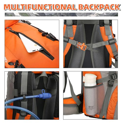 King'sGuard 70L Hiking Backpack with Rain Cover Lightweight Waterproof Travel Camping Backpack Large Backpacking Pack - color: Orange