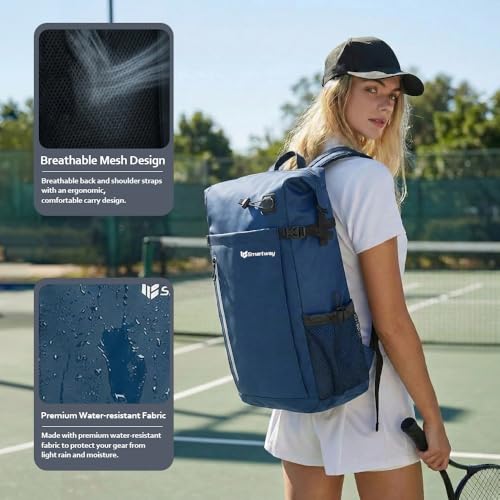 Smartway Waterproof Pickleball Bag With Shoe Compartment - Large Capacity Tennis Racket Backpack For Men Women - color: Blue