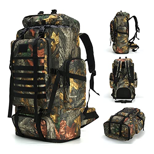 100L Hiking Camping Backpack MOLLE Rucksack Waterproof Traveling Daypack Durable High-Performance Backpack for Backpacking (Leaf camo100L) - color: Leafcamo