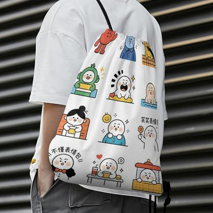 Honeycomb Drawstring Backpack Lightweight & Durable Bag Cute Cartoon Sticker Icons for Casual Messaging - color: Style-16