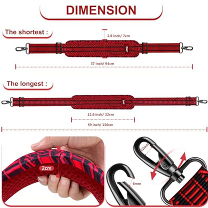 ZINMARK Shoulder Strap 59 inch, Extra-Thick Fixed Cushion Pad and Dual Clasps Universal Replacement Strap for Bags, Camera, Crossbody，Lawn mower -Black Red Jacquard - color: Black Red Jacquard