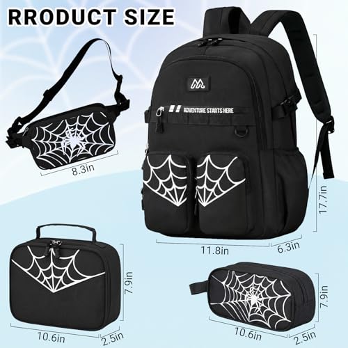 Kids Backpack for Boys - 4Pcs Boys Backpack with Lunch Box Set for Kids Teens Elementary Middle School, 18″ Large Capacity Students Bookbag, Perfect for Travel and School - color: Black-backpack-set