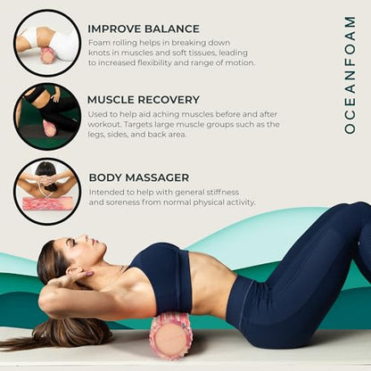 Oceanfoam Tidal Roller - Cotton Candy - Muscle Massage Foam Roller for Back Pain & Stretching - Firm and Ergonomic Wide Wave Textured - Yoga, Athletics, & Wellness - Full Size, 20" x 5" - color: Cotton Candy
