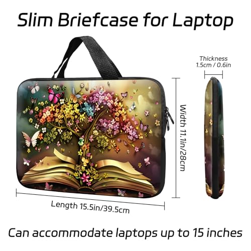 14 15 15.4 15.6 inch Laptop Handle Bag Computer Bag, Pouch Holder Notebook Sleeve Cover Soft Case Compatible for Dell,Lenovo,Toshiba HP, Asus Notebook-Books Grow Trees and Butterflies - color: Books Grow Trees and Butterflies