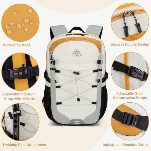 GES 30L Hiking Backpack Lightweight Water Resistant Daypack with Rain Cover & Laptop Compartment for Travel, Camping, trekking, Work（Gray） - color: Grey