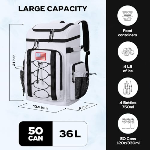 Maelstrom 35/50 Can Insulated Backpack Cooler, Leakproof Soft Lunch Ice Bag - color: White, size: 50 Can