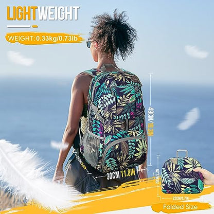 ZOMAKE Lightweight Packable Backpack 35L, Light Foldable Backpacks Water Resistant Collapsible Hiking Bag, Compact Folding Day Pack for Travel Camping(Mixed Color-Leaves) - color: Mixed Color-leaves