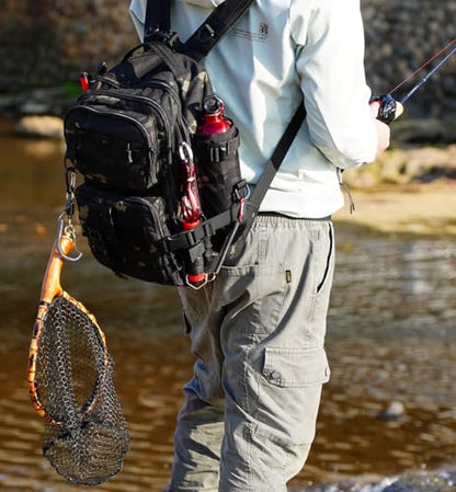 Small Fishing Backpack with Rod Holder, Water-Resistant Tackle Backpack, Fishing Tackle Bag for Box Storage, Fishings Gear & Outdoor Camping
