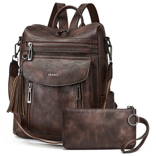 Shrrie Backpack Purse for Women Fashion Leather Backpack Purse Designer Travel Backpack Convertible Shoulder Bag with Wristlet for Work College - color: 1-3 Two-toned Coffee A1