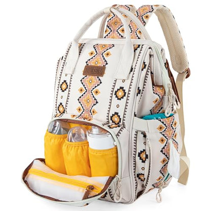 Wrangler Aztec Backpack Organized Daypack Travel Baby Bag with Stroller Strap and Side Bottle Pockets WG2204-9110TN - color: Angel White
