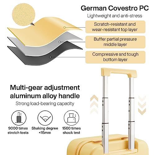 mixi Carry on Luggage, 20'' Suitcase Spinner Wheels Luggage Hardshell Lightweight Rolling Suitcases PC with Cover & TSA Lock for Business Travel, Lark Yellow - color: Lark Yellow, size: 20in Carry on