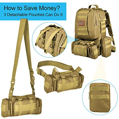 CVLIFE Tactical Backpack Military Army Rucksack 60L Large Assault Pack Detachable Molle Bag - color: Tan