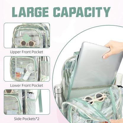 Clear Backpacks for Girls Women, Heavy Duty PVC Transparent Back Pack See Through Boys Kids Clear Bookbags for School Checkered Green - color: Checkered Green