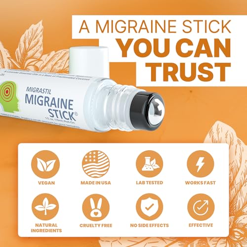 Basic Vigor Migrastil Migraine Stick Rollon - Fast Cooling Comfort for Your Head. Aromatherapy with Peppermint & Other Essential Oils. Metal Roller. Made in USA - size: 0.3 Ounce (Pack of 1)