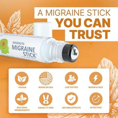 Basic Vigor Migrastil Migraine Stick Rollon - Fast Cooling Comfort for Your Head. Aromatherapy with Peppermint & Other Essential Oils. Metal Roller. Made in USA - size: 0.3 Ounce (Pack of 1)