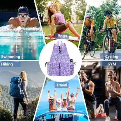 RHCPFOVR Mesh Swim Bags for Swimmers - Drawstring Backpack for Women Men Swim Team Gear Beach Gym Bag Sports - color: Purple Flowers, style: Purple Flowers