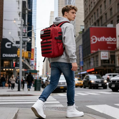 Wotony Military Tactical Backpack for Men Waterproof Daypack 3 Day Assault Pack Molle Bag with Water Bottle Holder - color: Red, size: 35L