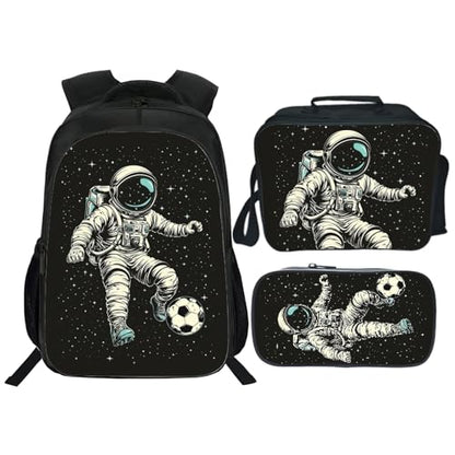 Soccer Backpack Kids Sports Bookbag 16inch Schoolbag With Lunch Box Bag And Pencil Case Set For Boys Girls - color: Soccer