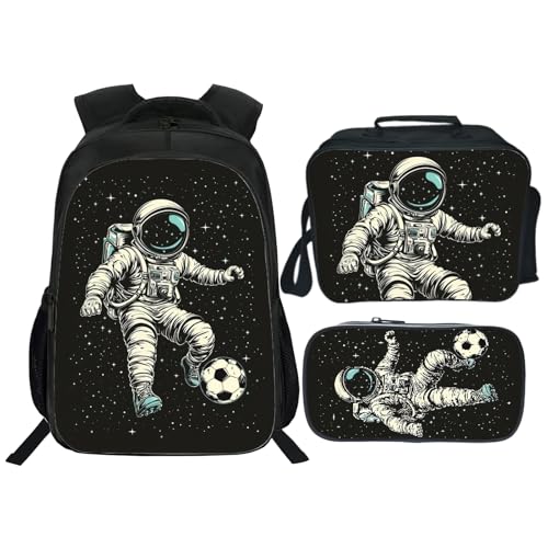 Soccer Backpack Kids Sports Bookbag 16inch Schoolbag With Lunch Box Bag And Pencil Case Set For Boys Girls - color: Soccer