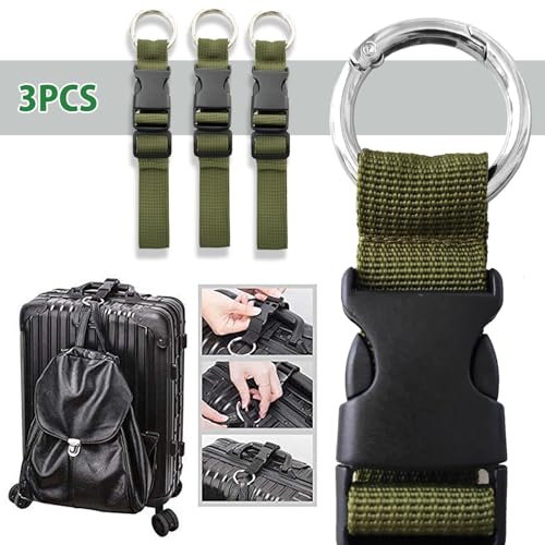 3 Pcs Add a Bag Luggage Strap Jacket Gripper, Luggage Straps Baggage Suitcase Belts Travel Accessories with O-Ring - Make Your Hands Free, Easy to Carry Your Extra Bags - Army Green - color: Army Green 16cm