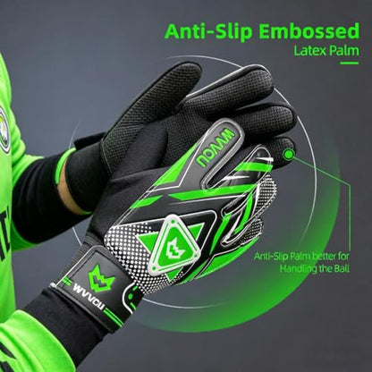 WVVOU Goalkeeper Gloves for Kids Youth, Soccer Goalie Gloves with Double Protection, Anti-Slip Soccer Gloves, Super Grip - color: Green, size: 4