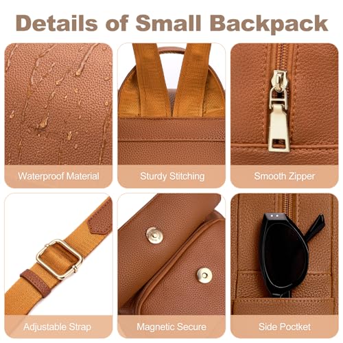 SYTRAH Mini Backpack Purse for Women, Causal Small Backpack with Built-in RFID Wallet & 11" Tablet Sleeve, Stylish Travel Daypack for Daily Brown - color: Brown