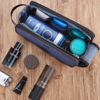 ZEEMO Travel Toiletry Bag for Men, Medium Water-Resistant Double-Sided Full-Open Dopp Kit, Versatile Organizer for Shower and Hygiene Accessories, Bathroom Essentials, Cosmetics, Blue | double-sided storage and water-resistant fabric for travel essentials