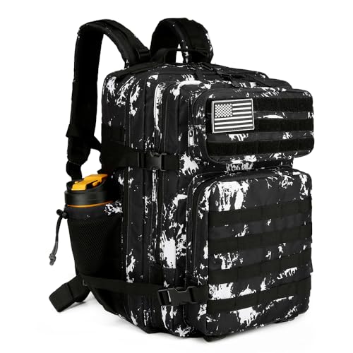 45L Military Tactical Backpacks 3 Days Assault PackBag Fitness Rucksack Hiking Molle Daypack (Black Lightning) - color: Black Lightning