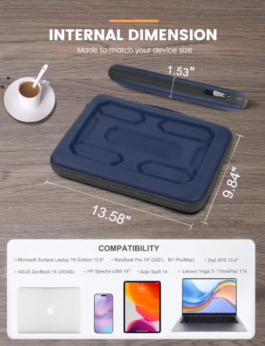 DOMISO 14 inch Laptop Sleeve with Handle Shockproof Computer Bag Waterproof EVA Protective Carrying Case for 14" ThinkPad E480/Yoga 920/13.5" Microsoft Surface Book/HP Pavilion 14 Stream 14,Dark Blue - color: Dark Blue, size: 14 inch