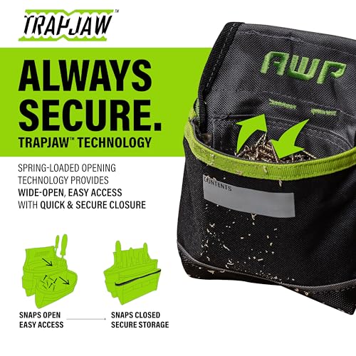 AWP TrapJaw Clip-on Fastener Tool Pouch, Small Utility Bag with Spring-Loaded Closure, Durable Tactical Tool Holder for Nails, Screws, and Electrical Accessories, 1L-039-2 (Pack of 6) - size: 7" W x 7.75" L (Pack of 6)