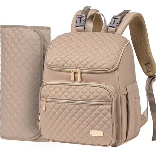 Weitars Diaper Bag Backpack Large Baby Diaper Bag with Changing Pad Travel Diaper Backpack,Baby Bag for Boys Girls,Stroller Straps,5 Insulated Pockets (Khaki) - color: Khaki