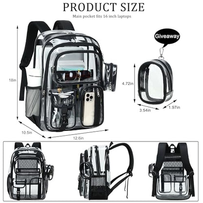 Clear Backpack for School,18 Inch Extra Large Heavy Duty Bookbag for Girls and Boys,Durable See Through PVC Transparent School Backpack for Travel(Black) - color: Black