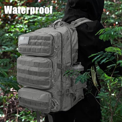 Military Tactical Backpack 50L Large Day Backpack for Men Molle Army 3 Days Assault Pack Bug Out Bag Water Resistant and Heavy Duty Hiking Treeking Rucksack - Grey - color: Grey, size: 50L